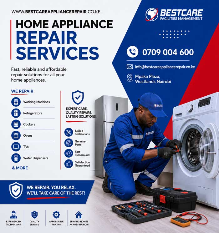 Home appliance repair in Runda Valley — washing machine, fridge, cooker, TV and oven